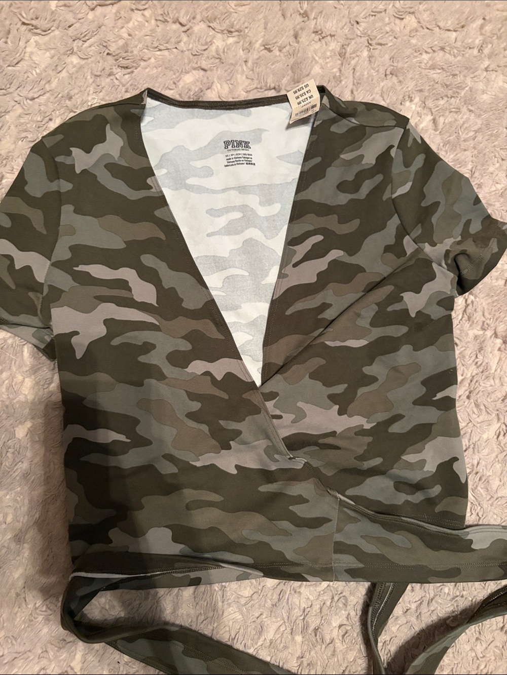 PINK Victoria's Secret Olive Green Camo Wrap Top